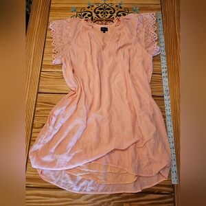 Who What Wear Women's Flutter Short Sleeve Dress (Coral Pink) XL